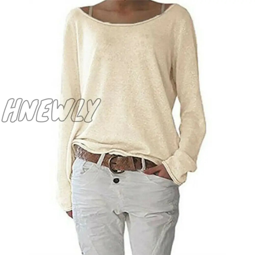 Hnewly New Casual Loose Ladies Long Sleeve Tops T Shirt Pure Color Women Clothing Fashion Summer