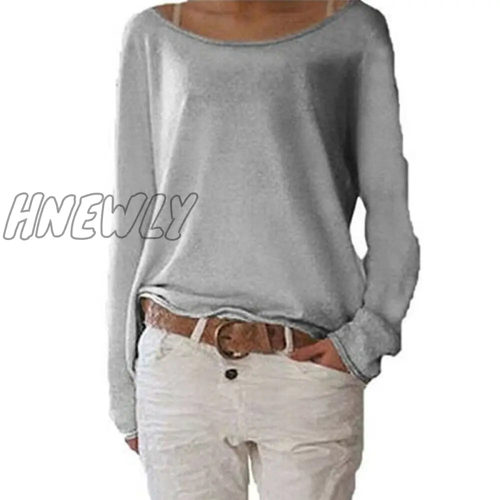 Hnewly New Casual Loose Ladies Long Sleeve Tops T Shirt Pure Color Women Clothing Fashion Summer