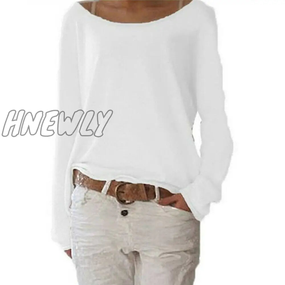 Hnewly New Casual Loose Ladies Long Sleeve Tops T Shirt Pure Color Women Clothing Fashion Summer