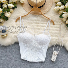 Hnewly New Corset Spaghetti Strap Cropped Camisole Fashion Sexy V Neck Sleeveless Backless Bandage