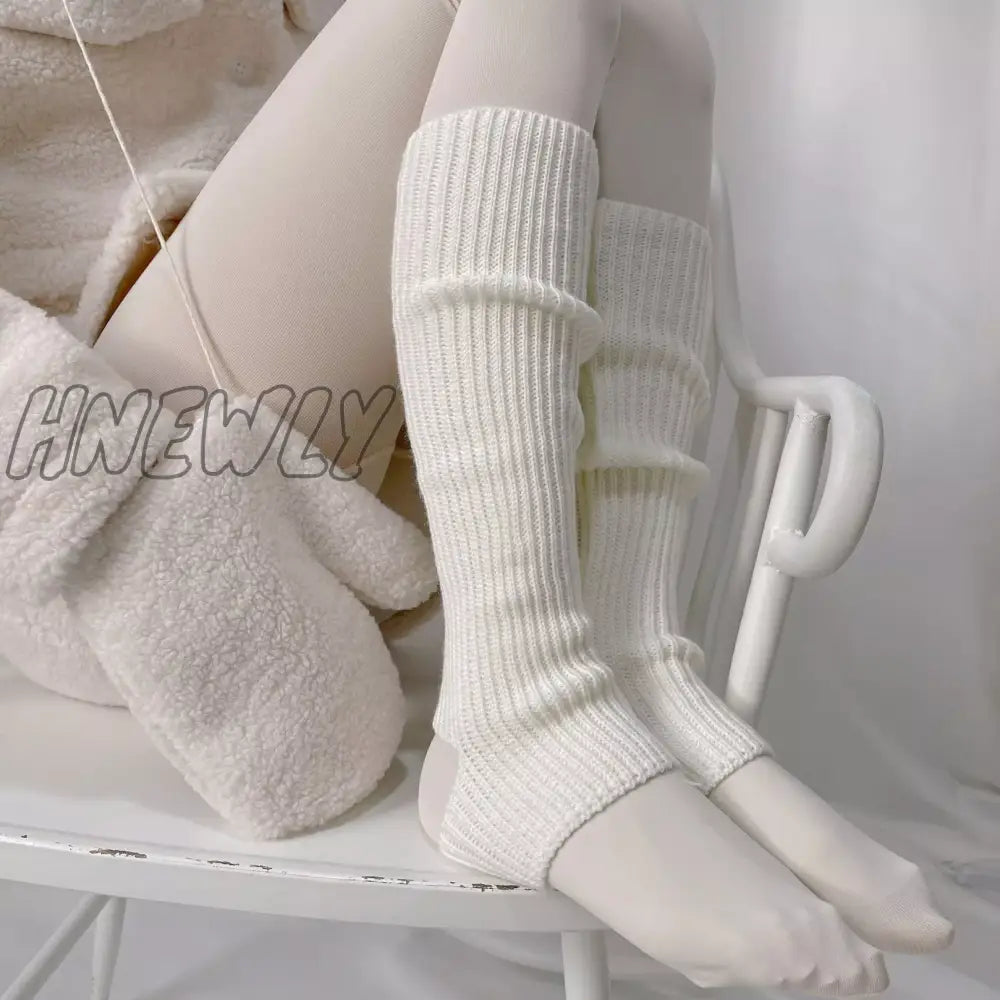 Hnewly New Creamy Gentle Wind Gray Leg Warmers Women Hollowed Out Foot Heel Warm Knitted Knee High