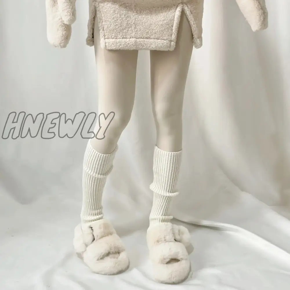 Hnewly New Creamy Gentle Wind Gray Leg Warmers Women Hollowed Out Foot Heel Warm Knitted Knee High