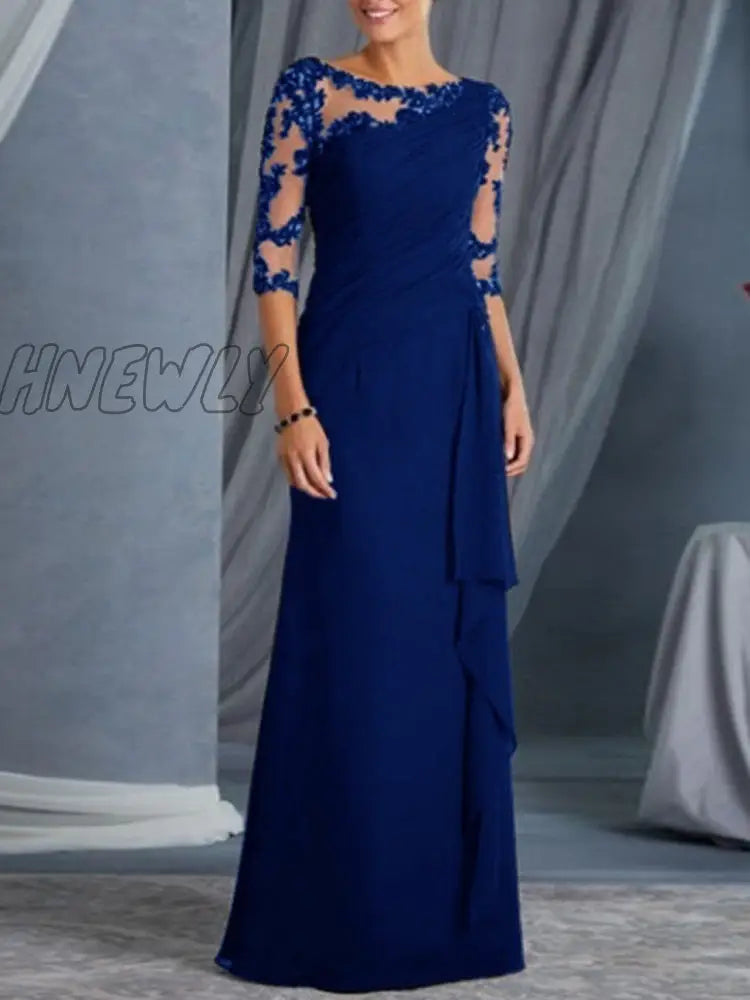 Hnewly New Fashion Mother Of The Bride Dresses Women Lave O Neck Half Sleeve Wedding Party Vestido