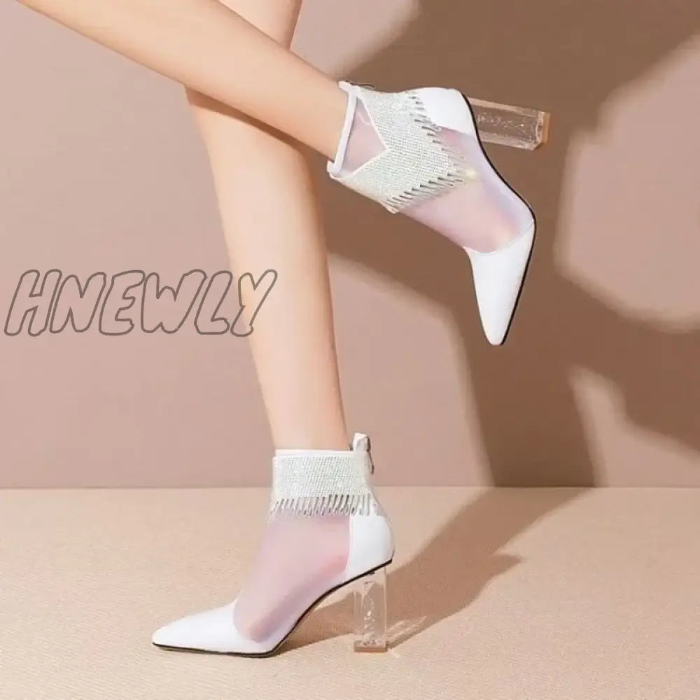 Hnewly New Fashion Summer Rhinestone Sandals Women Soft Leather Comfortable Pointed Toe Back Zipper