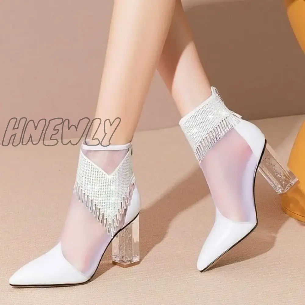 Hnewly New Fashion Summer Rhinestone Sandals Women Soft Leather Comfortable Pointed Toe Back Zipper