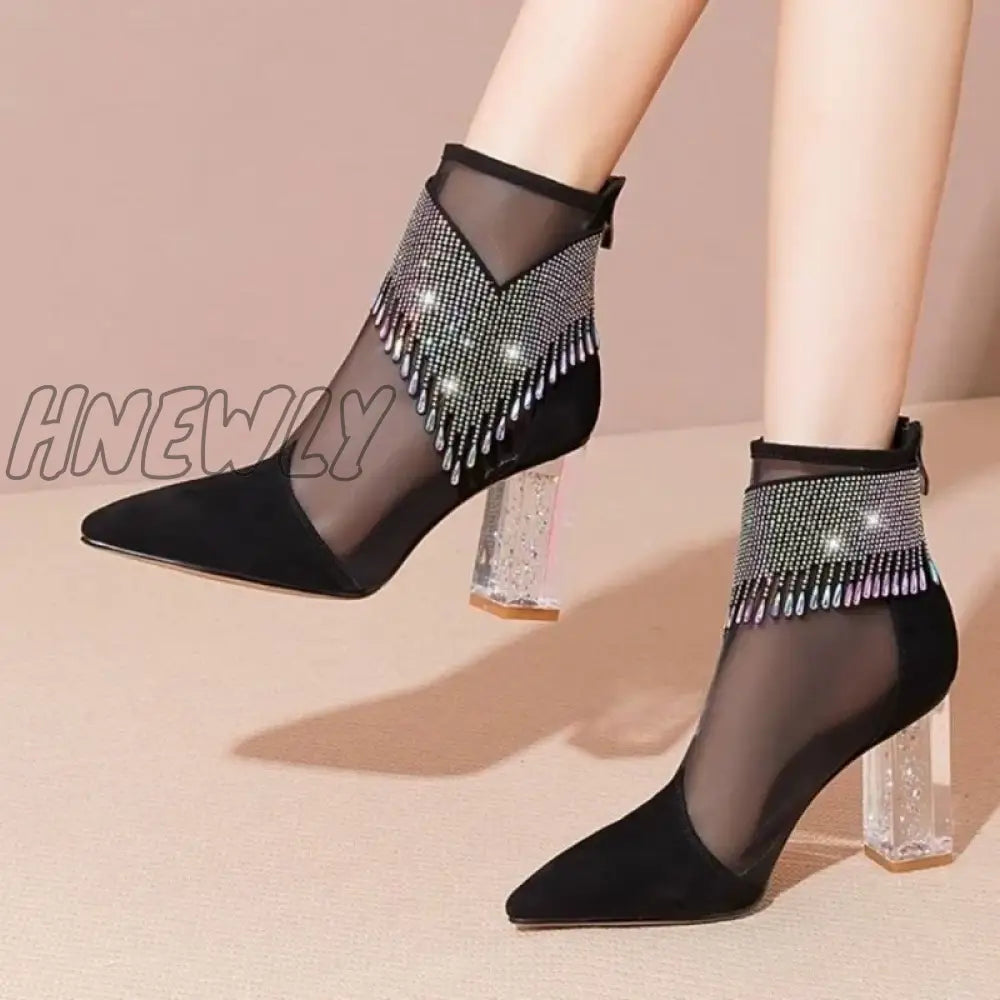 Hnewly New Fashion Summer Rhinestone Sandals Women Soft Leather Comfortable Pointed Toe Back Zipper