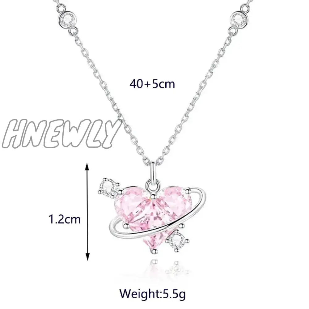 Hnewly New Fashion Trendy Y2K Crystal Pink Zircon Heart Pendant Necklace For Women Girl Elegant And