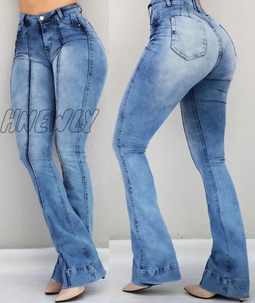 Hnewly New High Waist Female Boyfriend Ripped Jeans For Women Plus Size Pants Bell Bottom Denim