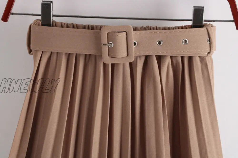 Hnewly New High Waist Women’s Pleated Skirts With Belted Spring Summer Minimalism Elegant Office