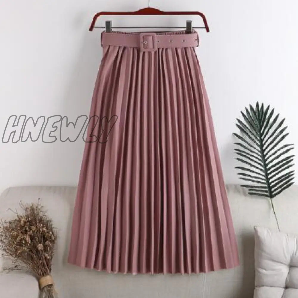 Hnewly New High Waist Women’s Pleated Skirts With Belted Spring Summer Minimalism Elegant Office