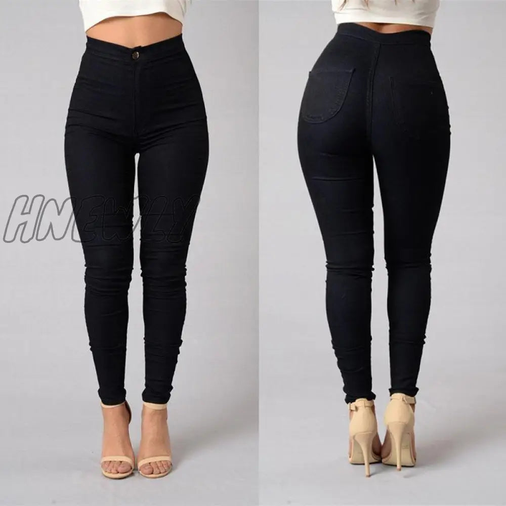 Hnewly New Hot Sale Women Denim Skinny Jeggings Pants High Waist Stretch Jeans Pure Color Slim