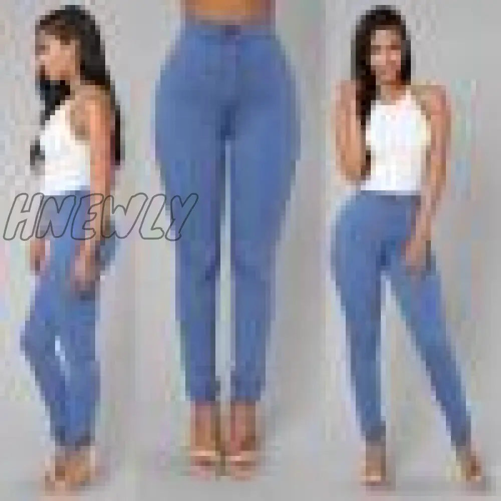 Hnewly New Hot Sale Women Denim Skinny Jeggings Pants High Waist Stretch Jeans Pure Color Slim