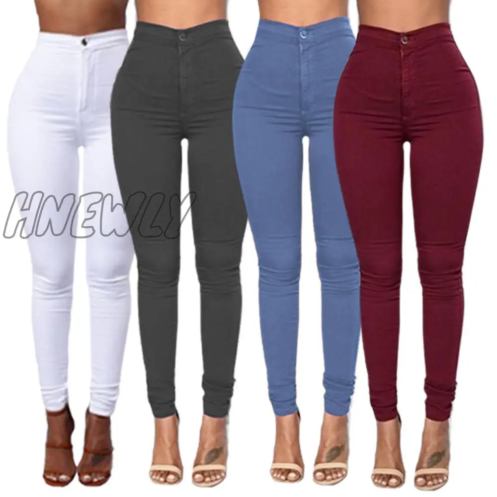 Hnewly New Hot Sale Women Denim Skinny Jeggings Pants High Waist Stretch Jeans Pure Color Slim