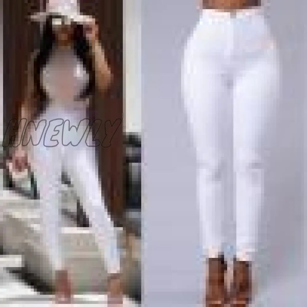 Hnewly New Hot Sale Women Denim Skinny Jeggings Pants High Waist Stretch Jeans Pure Color Slim