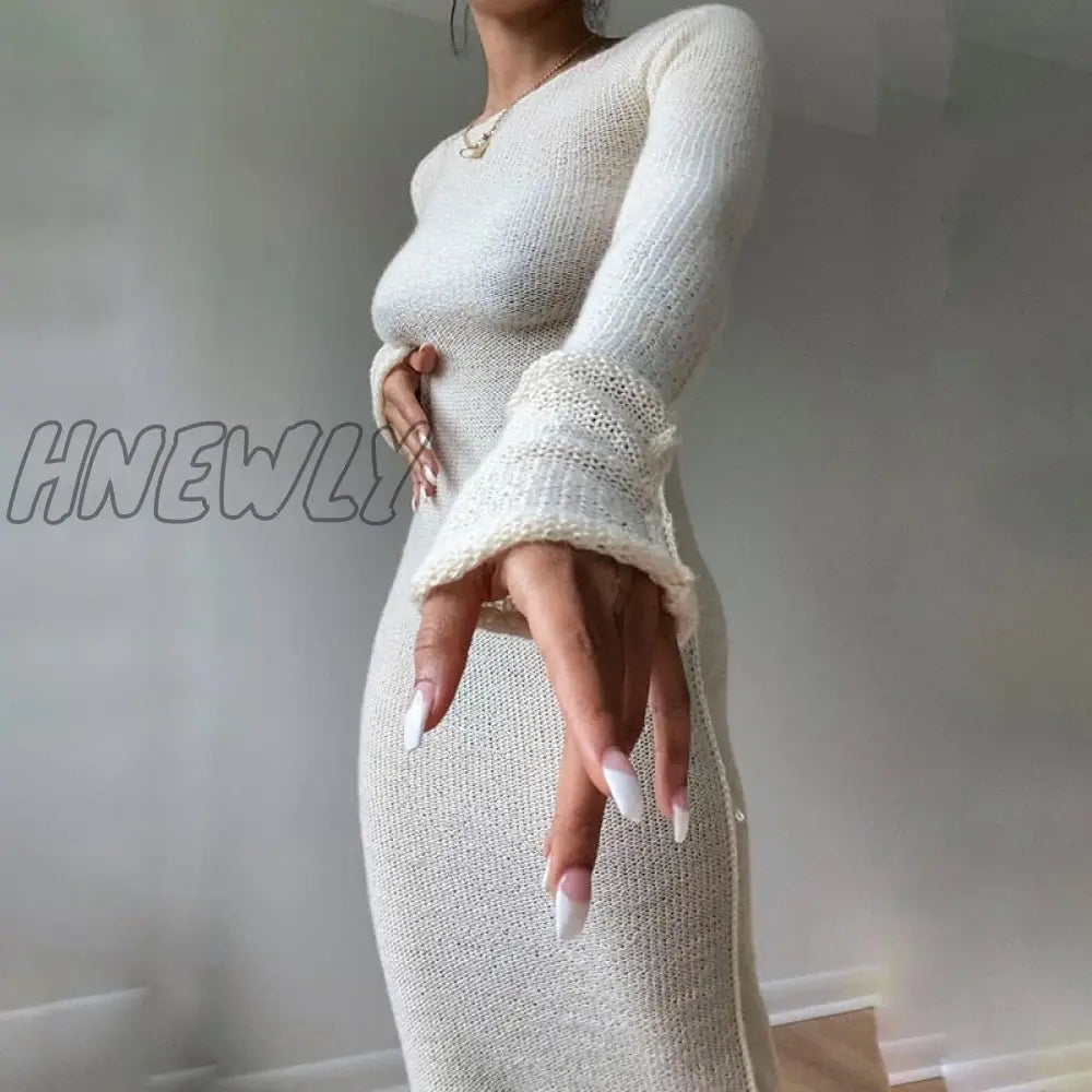 Hnewly New Knitted Bodycon Dress Fairy Grunge Casual Fashion Streetwear Women Autumn Y2K Solid