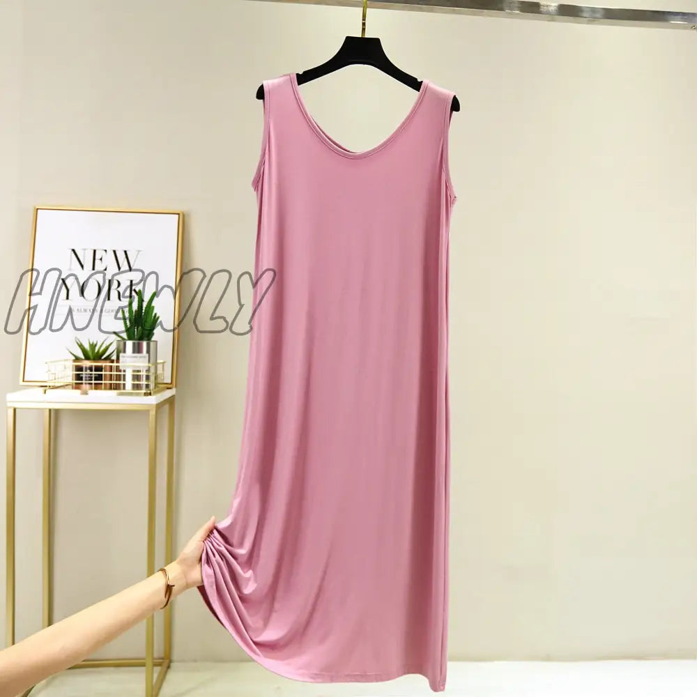 Hnewly New Modal Mid-Length V-Neck Vest Dress Bottoming Night Shirt Women’s Nightgowns Plus Fat