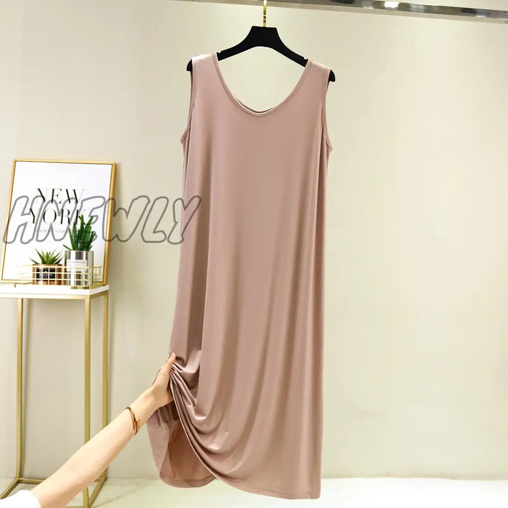 Hnewly New Modal Mid-Length V-Neck Vest Dress Bottoming Night Shirt Women’s Nightgowns Plus Fat