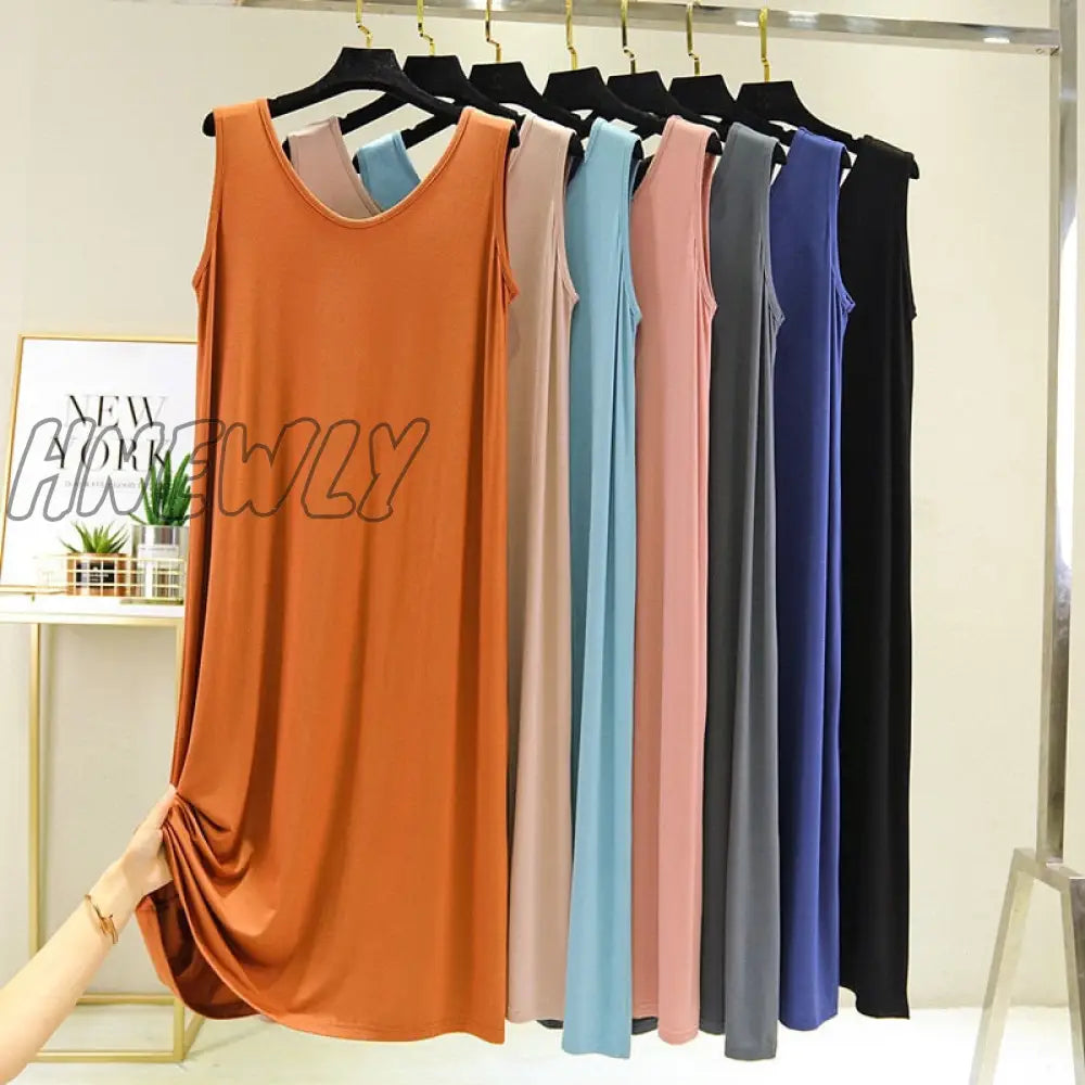 Hnewly New Modal Mid-Length V-Neck Vest Dress Bottoming Night Shirt Women’s Nightgowns Plus Fat