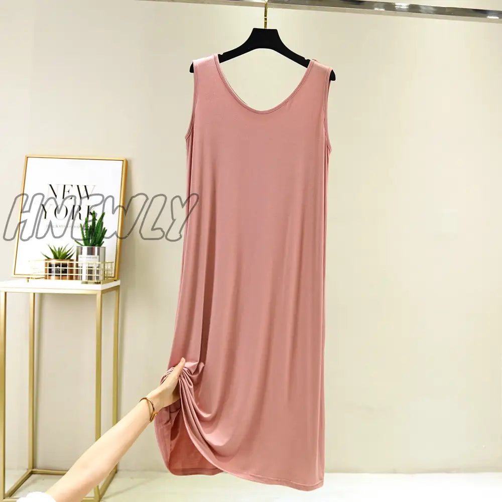 Hnewly New Modal Mid-Length V-Neck Vest Dress Bottoming Night Shirt Women’s Nightgowns Plus Fat