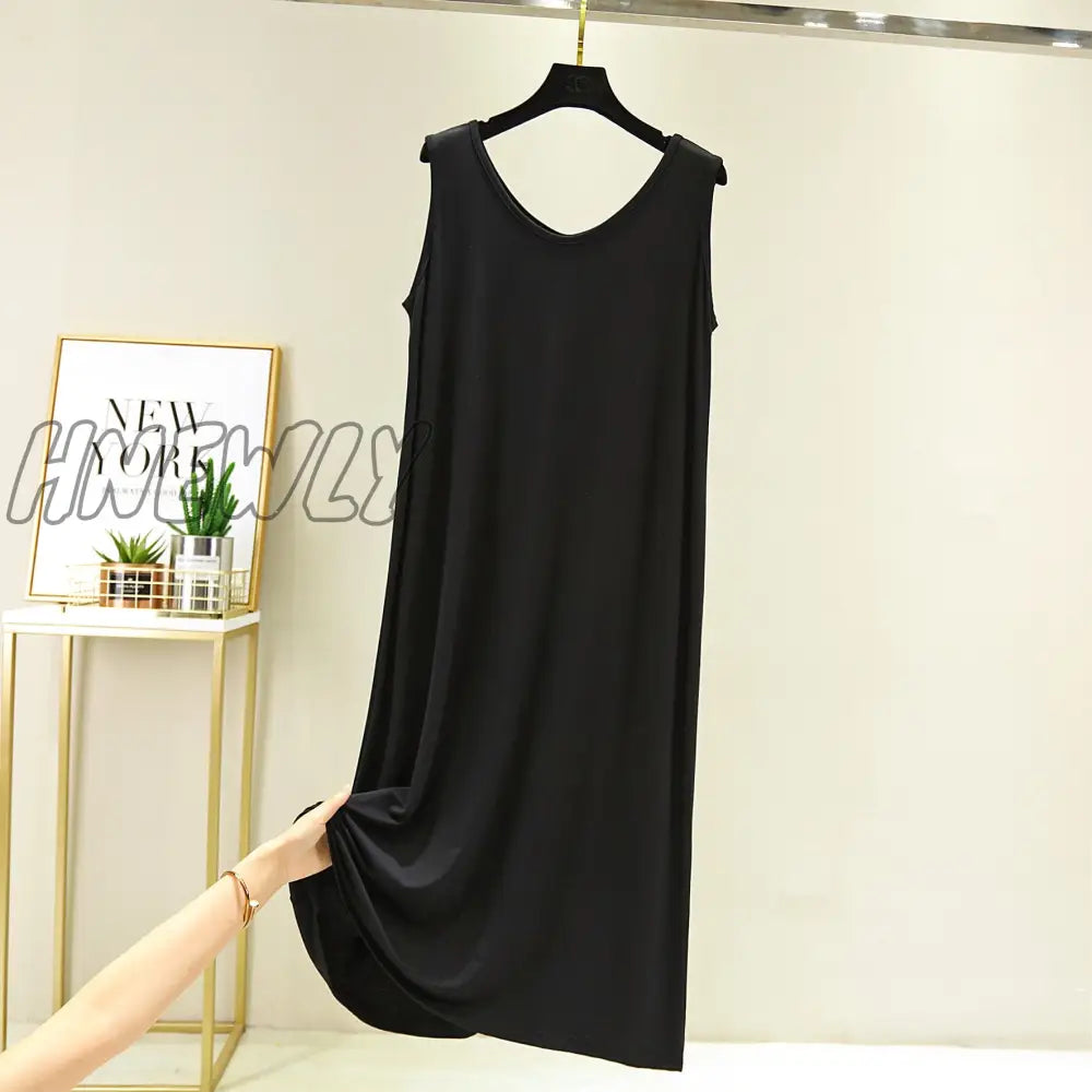 Hnewly New Modal Mid-Length V-Neck Vest Dress Bottoming Night Shirt Women’s Nightgowns Plus Fat