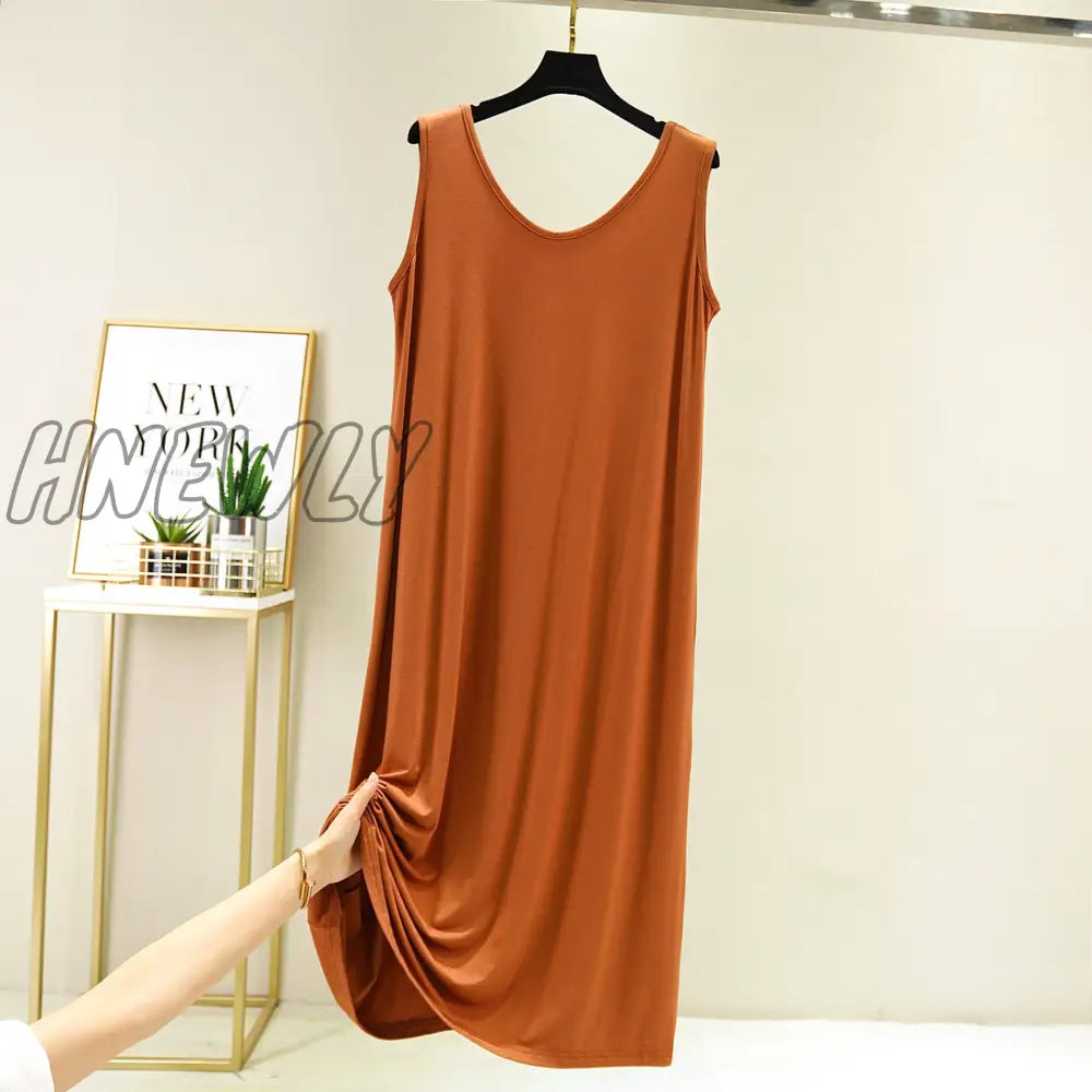 Hnewly New Modal Mid-Length V-Neck Vest Dress Bottoming Night Shirt Women’s Nightgowns Plus Fat