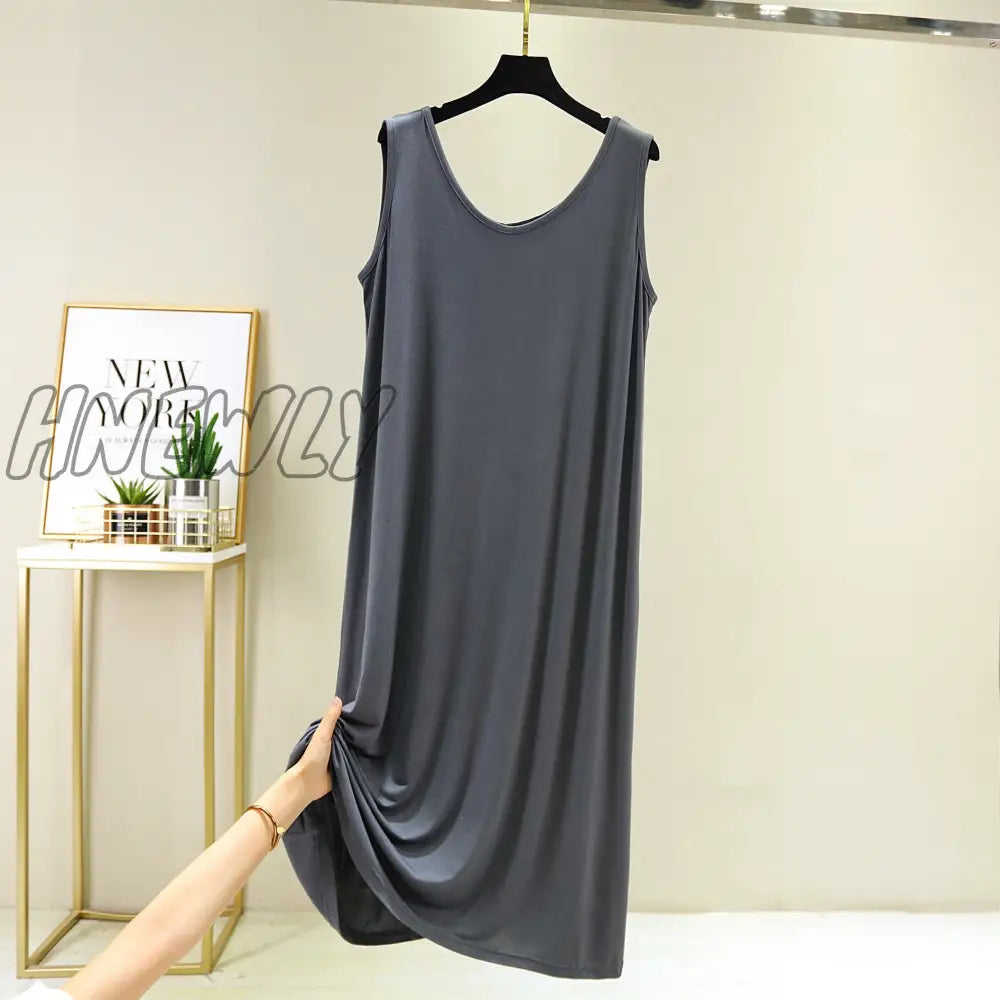 Hnewly New Modal Mid-Length V-Neck Vest Dress Bottoming Night Shirt Women’s Nightgowns Plus Fat