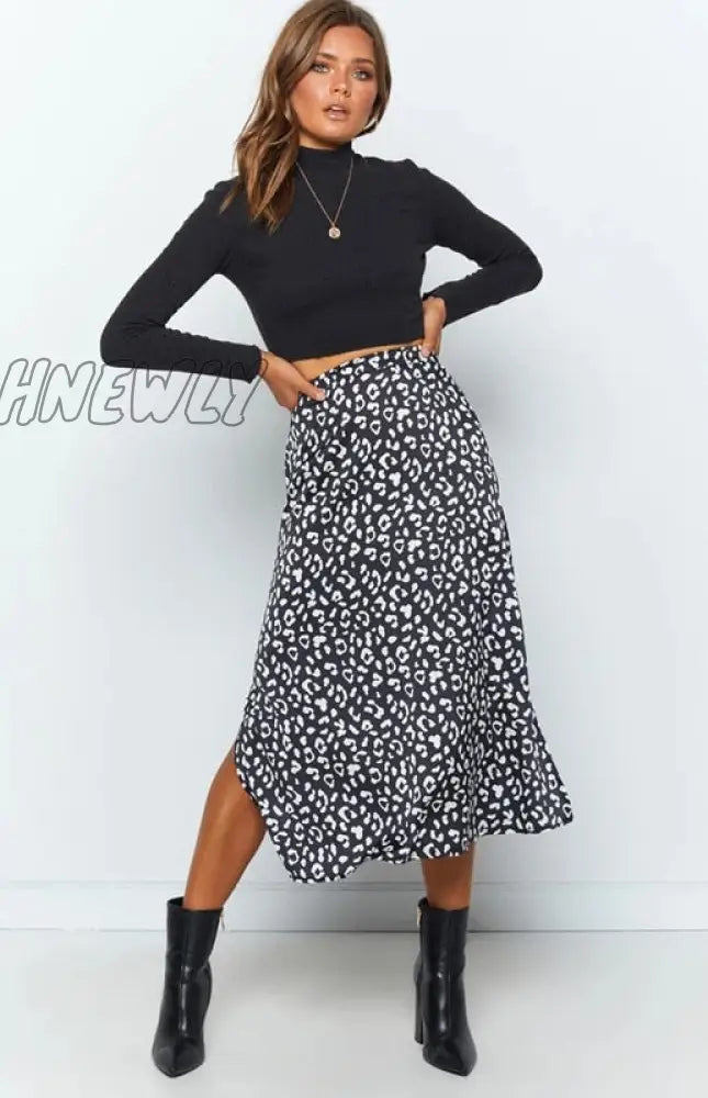 Hnewly New Sexy Leopard Print Chiffon Split Skirt Casual Fashion Long Skirts For Women Spring