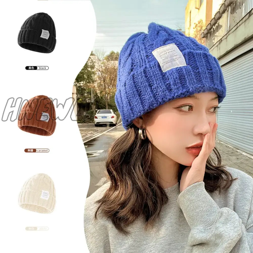 Hnewly New Solid Women Wool Hat Autumn Winter Warm Ear Protection Female Knitted Couple Fashion