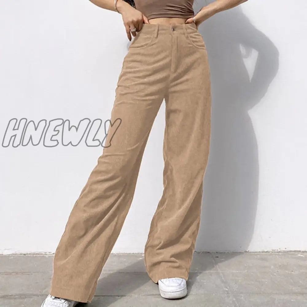 Hnewly New Spring Fashion Jeans Women Pants Solid Mid Waisted Wide Leg Straight Casual Baggy