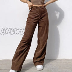 Hnewly New Spring Fashion Jeans Women Pants Solid Mid Waisted Wide Leg Straight Casual Baggy