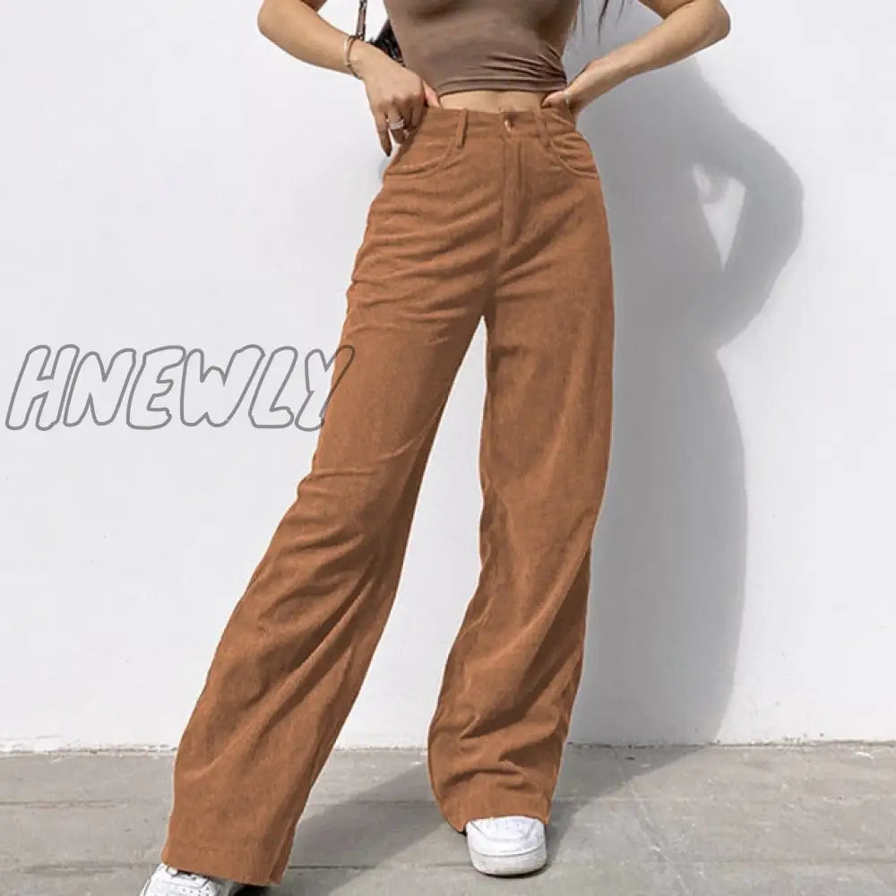 Hnewly New Spring Fashion Jeans Women Pants Solid Mid Waisted Wide Leg Straight Casual Baggy