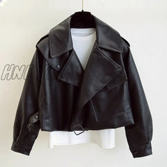 Hnewly New Spring Women Faux Leather Jacket Biker Red White Coat Turndown Collar Pu Motorcycle