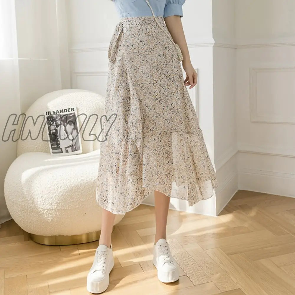 Hnewly New Summer Skirts Female Elegant French Style Ruffled Fishtail A-Line High Waist Adjustable