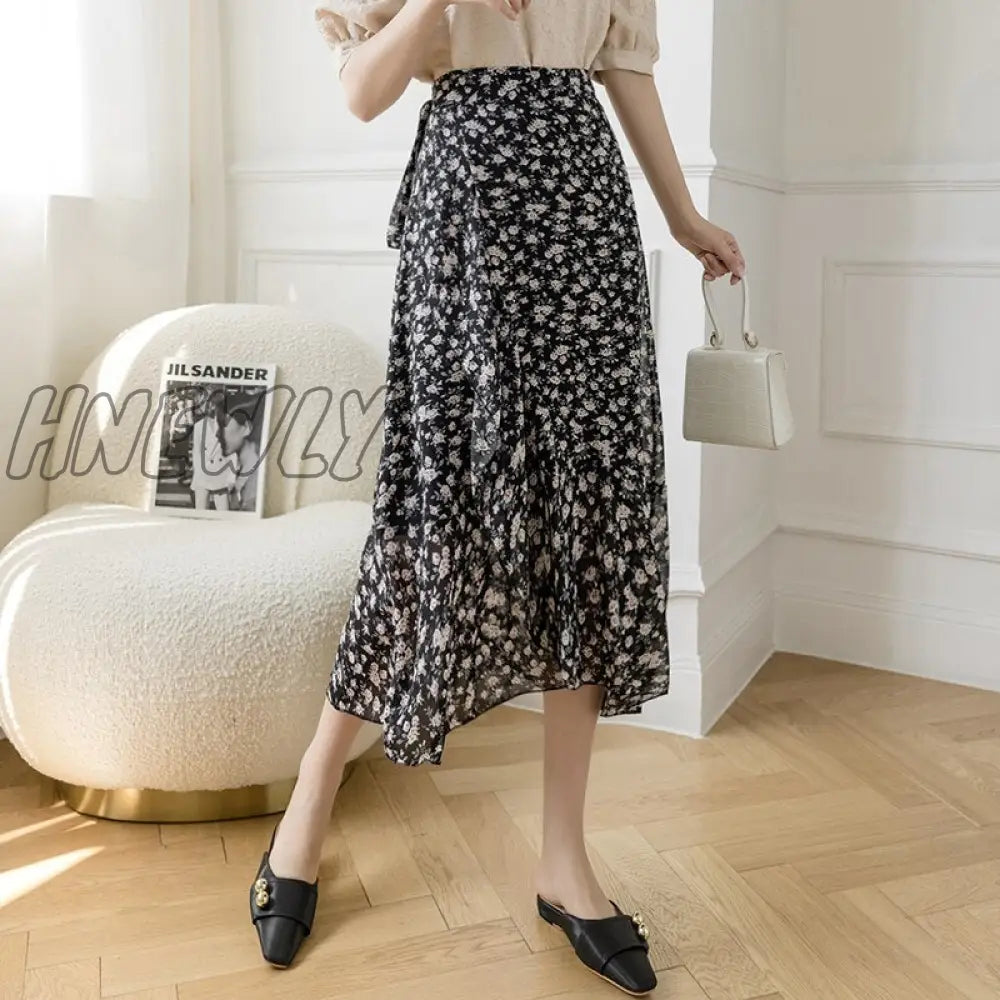 Hnewly New Summer Skirts Female Elegant French Style Ruffled Fishtail A-Line High Waist Adjustable