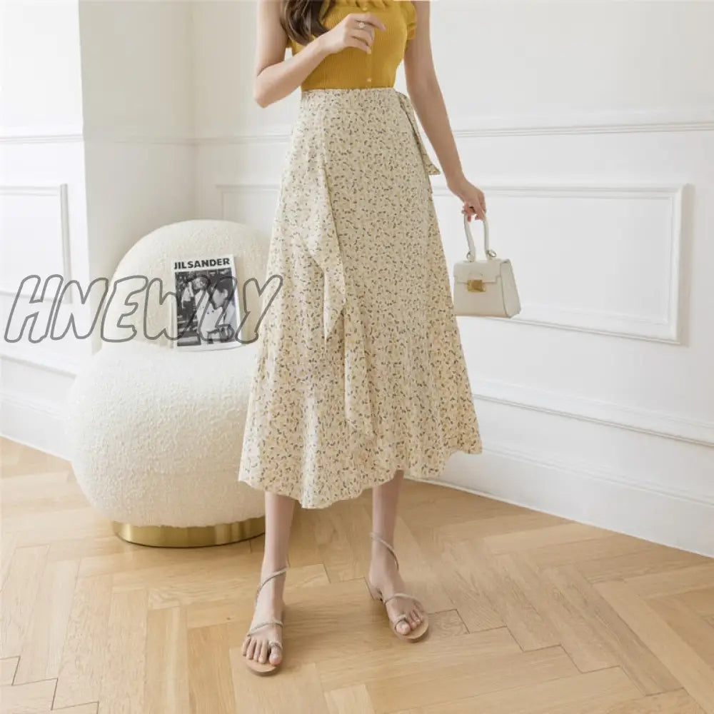 Hnewly New Summer Skirts Female Elegant French Style Ruffled Fishtail A-Line High Waist Adjustable