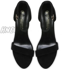 Hnewly New Summer Women 12Cm High Heels 2Cm Platform Suede Black Sandals Lady Stiletto Strappy