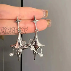 Hnewly New Sweet Cool Wind Love Tassel Star Earrings Women Design Senior Sense Of Fashion