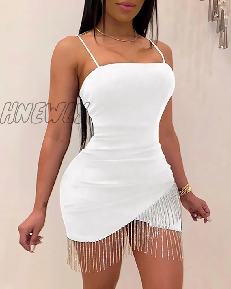 Hnewly New Woman Party Night Birthday Tassel Split Sleeveless Bodycon Dress Summer Elegant