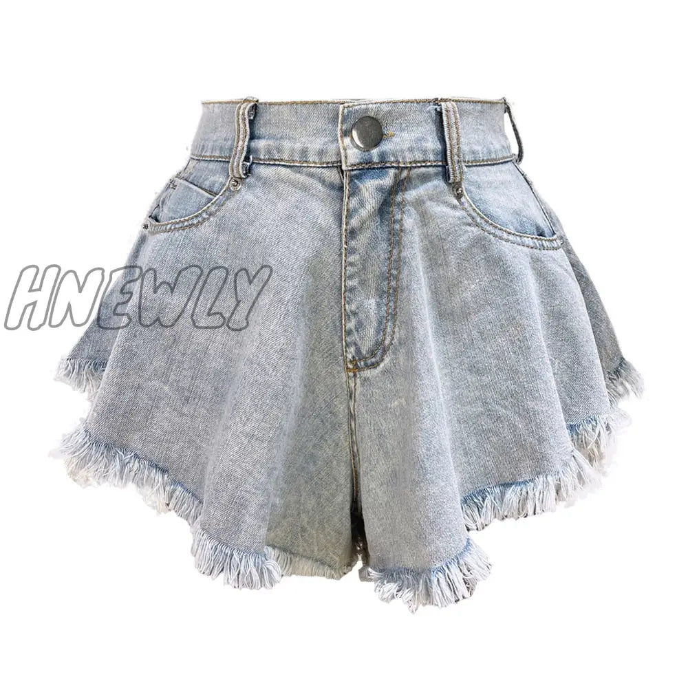 Hnewly New Women Denim Shorts With Holes And High Waist Loose Tassel Jeans S-Xxl Street Wear Trendy