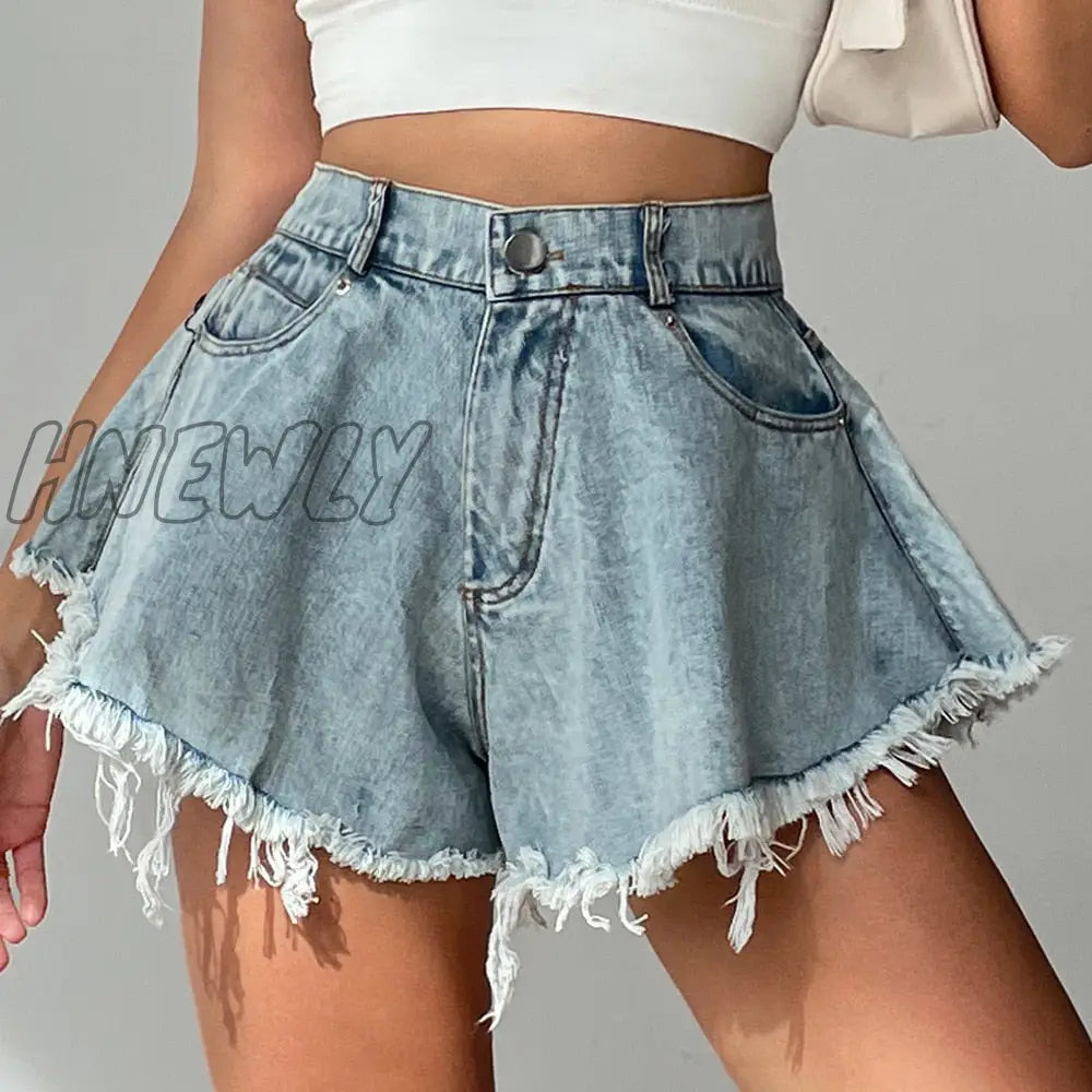 Hnewly New Women Denim Shorts With Holes And High Waist Loose Tassel Jeans S-Xxl Street Wear Trendy