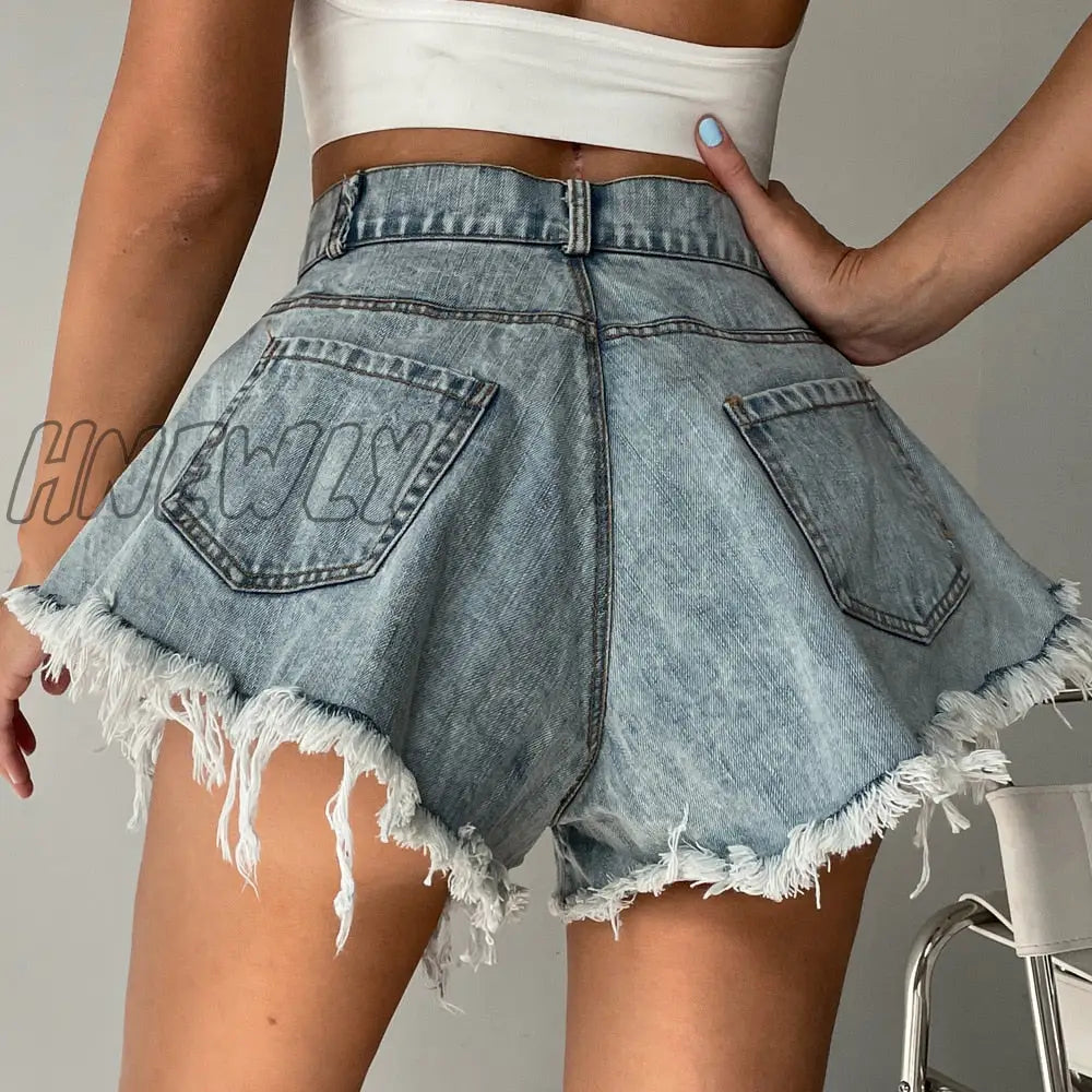 Hnewly New Women Denim Shorts With Holes And High Waist Loose Tassel Jeans S-Xxl Street Wear Trendy