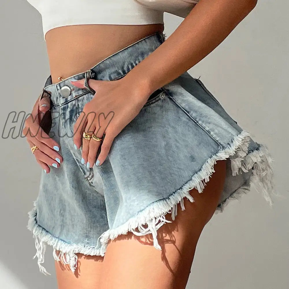 Hnewly New Women Denim Shorts With Holes And High Waist Loose Tassel Jeans S-Xxl Street Wear Trendy