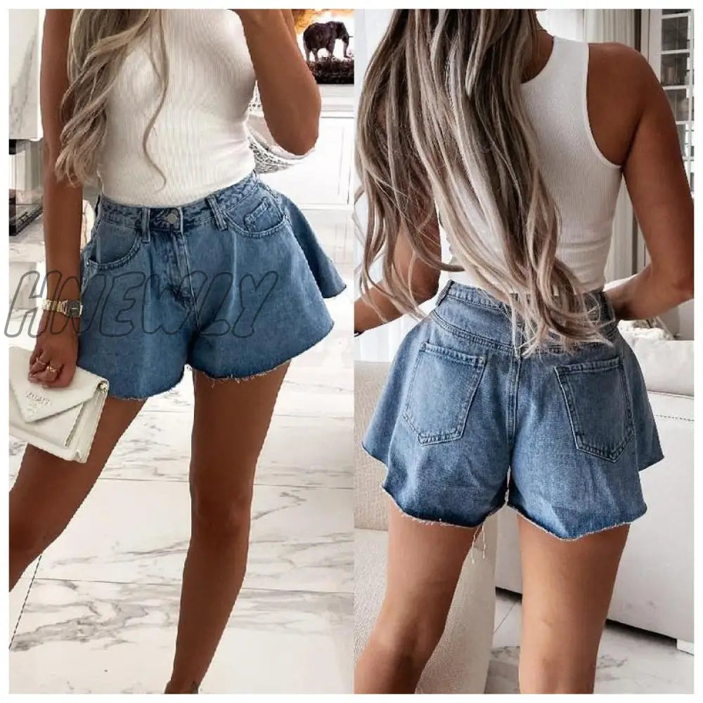 Hnewly New Women Denim Shorts With Holes And High Waist Loose Tassel Jeans S-Xxl Street Wear Trendy