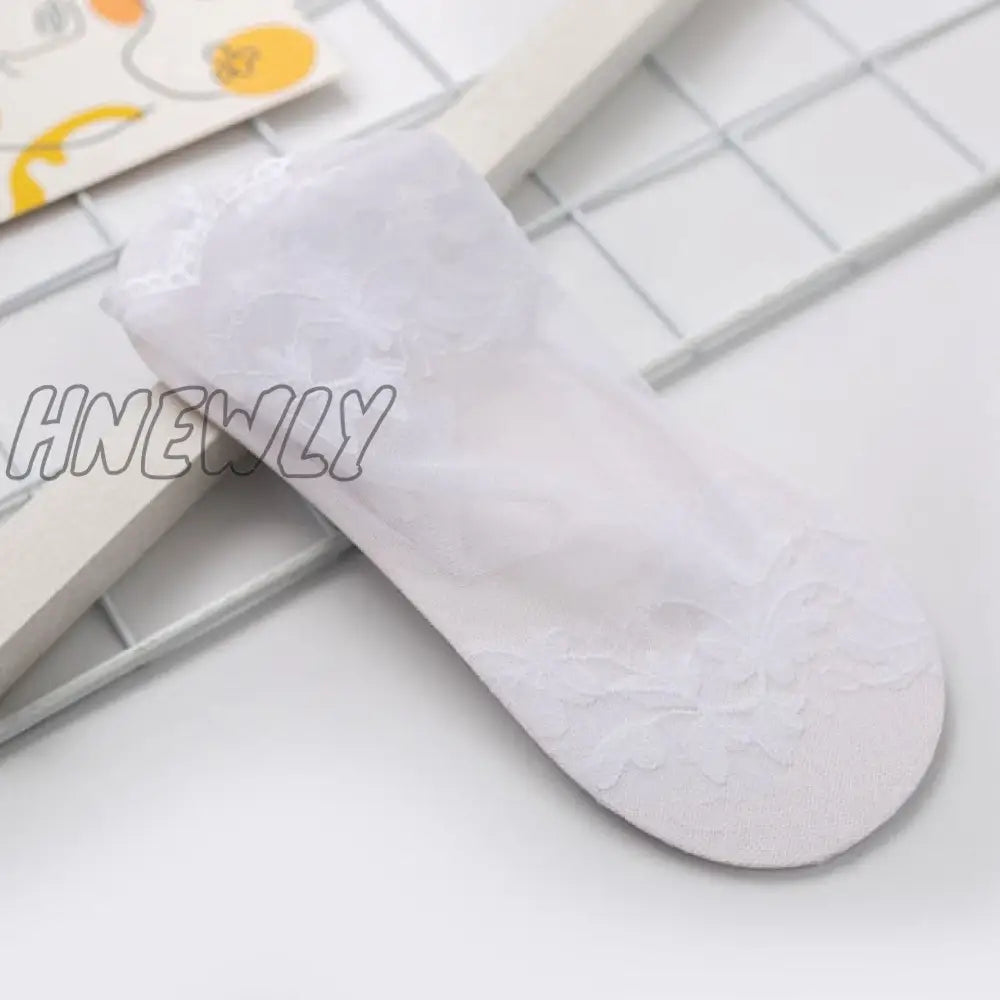 Hnewly New Women Leaves Lace Invisible Socks Thin Ladies Boat Hollow Non - Slip Shallow White / One