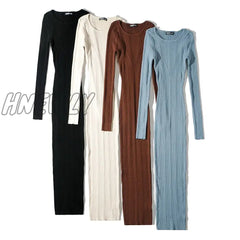 Hnewly New Women Long Sleeve O-Neck Knitted Dress Stretchable Slim 4 Colors Autumn Winter Round