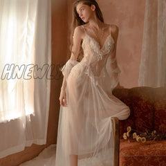 Hnewly New Women Sexy Sleepwear Nightdress With Robe Silk Lingerie Lace Satin Pajama Set Dressing