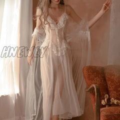 Hnewly New Women Sexy Sleepwear Nightdress With Robe Silk Lingerie Lace Satin Pajama Set Dressing