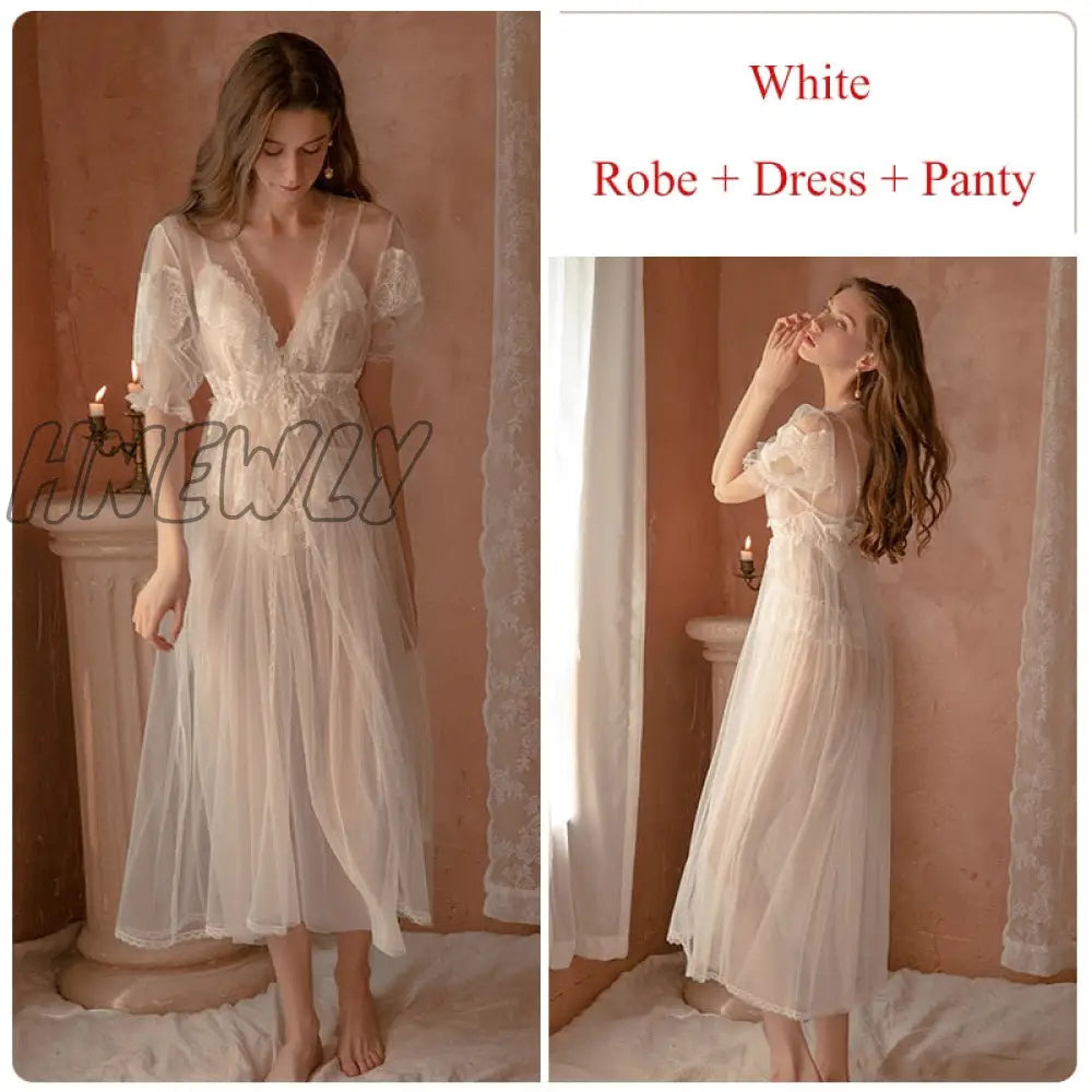 Hnewly New Women Sexy Sleepwear Nightdress With Robe Silk Lingerie Lace Satin Pajama Set Dressing