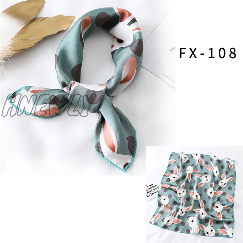 Hnewly New Women Silk Scarf Square Headband Foulard Lady Shawls Wraps Print Office Small Neck