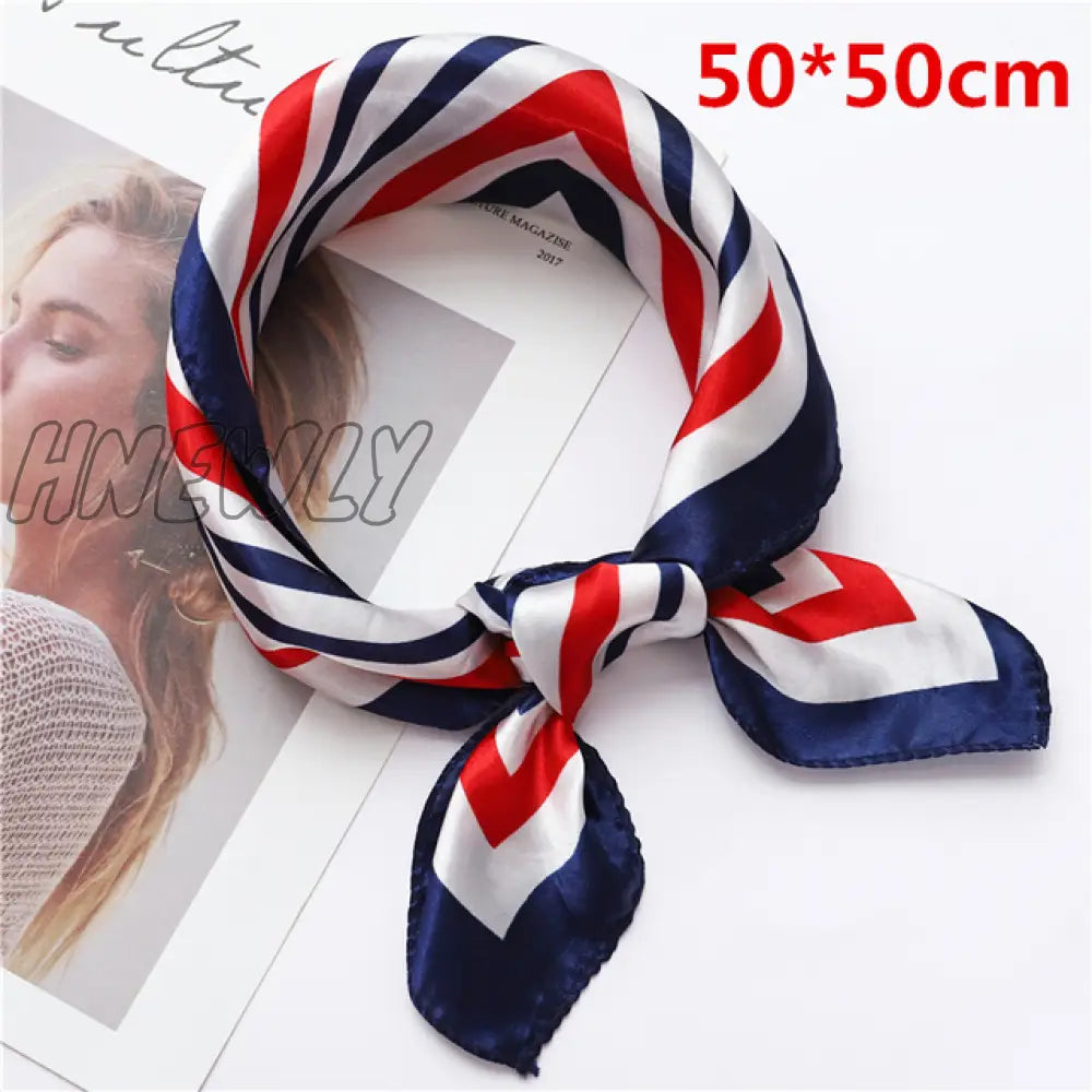 Hnewly New Women Silk Scarf Square Headband Foulard Lady Shawls Wraps Print Office Small Neck